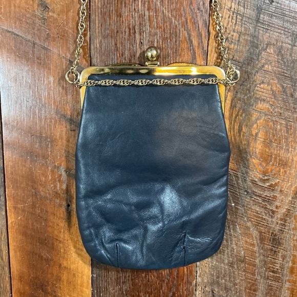 Rare Vintage Triangle New York  Leather Clutch Crossbody Evening Bag - Picture 2 of 6